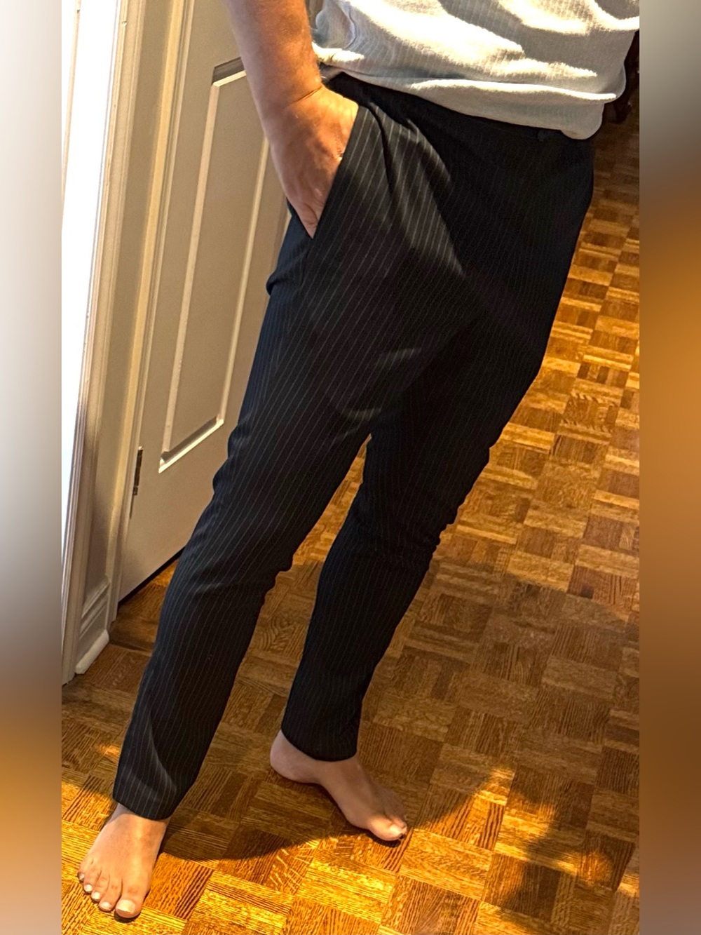 Topman Black Pinstripe Men’s Dress Pants with elastic waist band / versatile fit